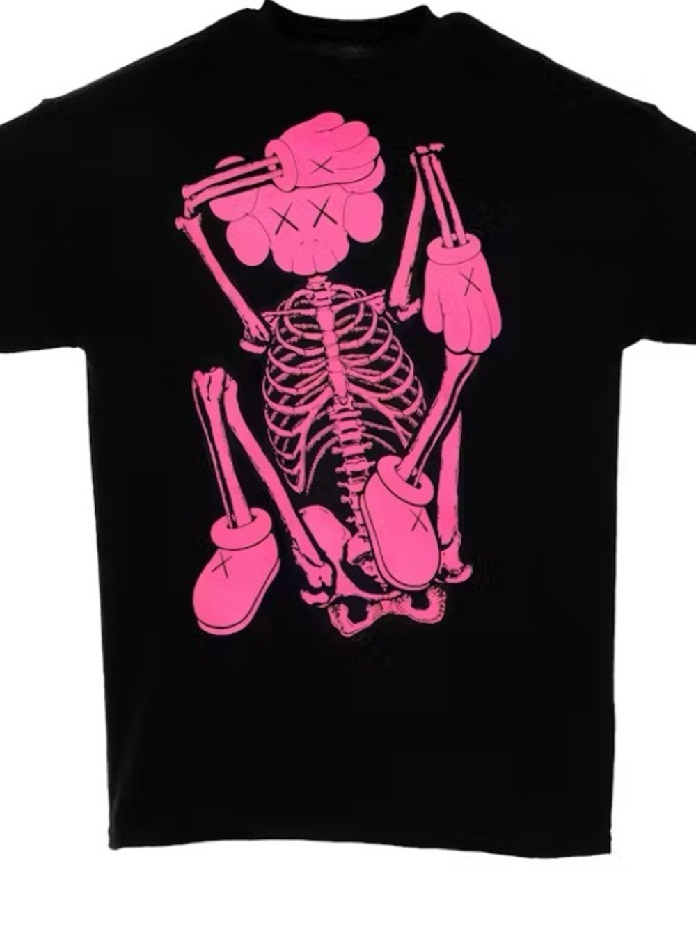 Mens Black kaws T-Shirt with Pink Skeleton Graphic new fiction-